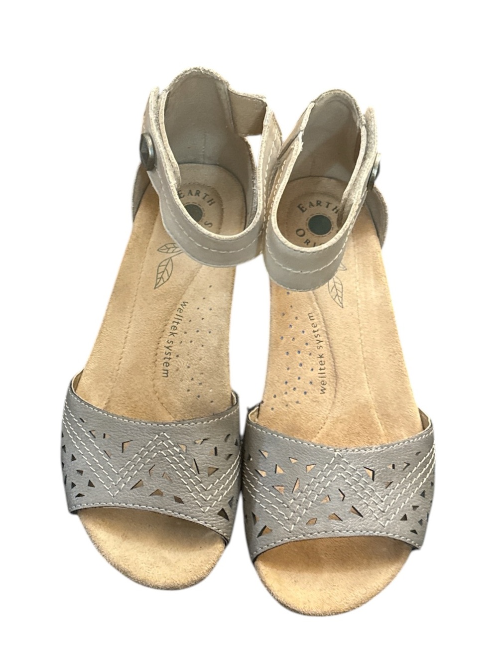 Earth Origins Grey Perforated Ankle-Strap Sandals